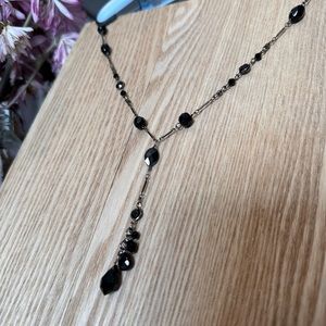 Black Y-Shaped Beaded Necklace with Pendant